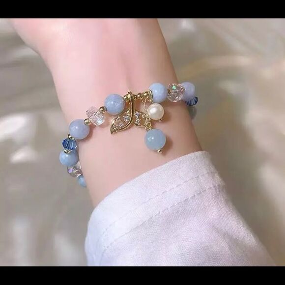 AQUAMARINE FISHTAIL STRETCH BRACELET - Picture 5 of 5